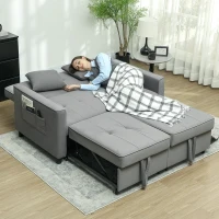 HOMCOM 4-in-1 bank, verstelbare sofa, slaapbank, met kussens, stoffen bekleding, voor woonkamer, slaapkamer, grijs(m-8)
