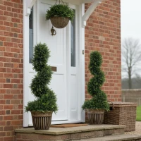 HOMCOM Set of 2 Artificial Plants, Topiary Spiral Boxwood Cypress Trees with Pot, for Home Indoor Outdoor Decor, 90cm(m-9)