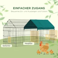 PawHut Kleintiergehege mit Dach, 4 Türen, wetterfest, Stahl/Polyester, 220x85x103cm, Grün/Schwarz(m-4)