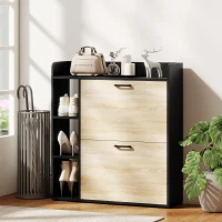 HOMCOM Sapateira Estreita com 3 Prateleiras Laterais e Prateleiras Ajustáveis para 15 Pares de Sapatos 83x24x90,5 cm Madeira e Preto(m-10)
