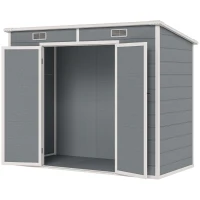 Outsunny 2,4 x 1,3 m Gartenschuppen, Kunststoff-Gartenhaus mit Boden, Fenster, verschließbare Türen, für Garten, Terrasse, Grau(m-10)