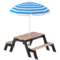 AIYAPLAY Kids Wooden Sand Water Table with Parasol Patio 3-6