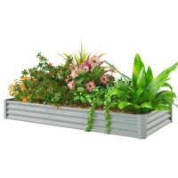 Outsunny Jardinieră de Exterior din Oțel cu Fund Deschis și Margini Întărite, 240x120x30 cm, Argintiu(m-11)