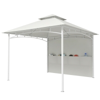 Outsunny Pavillon Tonnelle de Jardin Toit Double Rideaux et Poches de Rangement Crochet de Plafond 3 x 3 m Crème