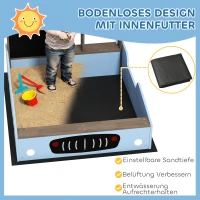 AIYAPLAY Sandkasten mit Vordach, Einkaufsladen-Design, Sitzbank, Zeichentafel, Tannenholz, 104H x 108L x 90B cm, Blau(m-6)