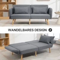 HOMCOM slaapbank, 3-zits bank met slaapfunctie, 2 kussens, gestoffeerde bank met verstelbare armleuning, linnenlook, voor woonkamer en slaapkamer, 170 x 83 x 80 cm, grijs(m-4)