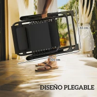 Outsunny Set de 2 Tumbonas Jardín Exterior Plegables de Gravedad Cero con Mesa Auxiliar con Portavasos Reposacabezas Negro(m-7)