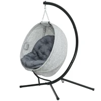 Outsunny Eivormige hangmand, hangstoel met schommelfunctie en opvouwbare mand, tuinstoel, bekerhouder, grijs(m-10)