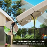Outsunny Ombrellone Rettangolare con 3 Inclinazioni, in Metallo e Poliestere, 183x122x222 cm, Beige(m-5)