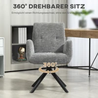 HOMCOM draaistoel loungefauteuil met armleuningen, wol-linnen look, moderne gestoffeerde stoel met knoopdetails, stalen poten, voor woonkamer of slaapkamer, donkergrijs(m-5)