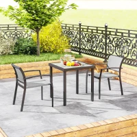 Outsunny 3-delig eetset, buitentafel in houtlook, 2 stoelen, weerbestendig, stalen frame, terrasmeubels, Grijs(m-8)