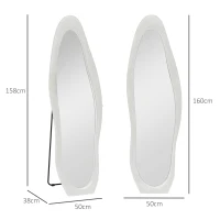 HOMCOM Volledige Lichaamsspiegel, 160 x 50 cm Golvende Staande Spiegel met Fluwelen Rand, Grote Wandspiegel, Passpiegel voor Woonkamer, Slaapkamer, Garderobe, Hal, Wit(m-3)