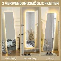 HOMCOM LED Ganzkörperspiegel, touch-bediening, dimbaar, frameloos, 40 x 150 cm(m-8)