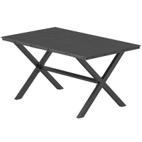 Outsunny Mesa de Comedor de Jardín para 6 Personas con Superficie de HDPE de Listones Estructura Metálica 150x90x74 cm Negro(m-12)