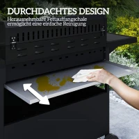 Outsunny Fahrbarer Gasgrill mit Stauraum, Seitentisch, Seitenbrenner, Warmhalterost, Thermometer, Edelstahl, Schwarz(m-7)