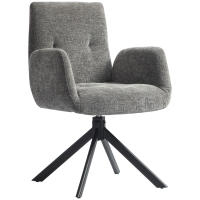 HOMCOM draaistoel loungefauteuil met armleuningen, wol-linnen look, moderne gestoffeerde stoel met knoopdetails, stalen poten, voor woonkamer of slaapkamer, donkergrijs
