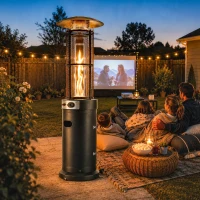 Outsunny 11 KW Freestanding Gas Patio Heater, Adjustable Outdoor Garden Propane Heater with Tip-Over Switch, Wheels, Pulse Ignition, Tank Room with Openable Door, Black(m-8)