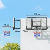 SPORTNOW Basketballkorb für Wandmontage, gefederter Korb, bruchsichere Rückwand, Schwarz(m-3)