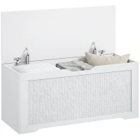 HOMCOM Cufăr de depozitare 108 L Bancă de depozitare cu panou din ratán Capac Brațe de susținere pentru hol 80x40x45cm Alb(m-7)