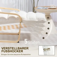 HOMCOM Loungefauteuil van berkenhout, gestoffeerde fauteuil, verstelbare voetensteun, Wit(m-5)