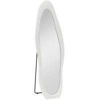 HOMCOM Volledige Lichaamsspiegel, 160 x 50 cm Golvende Staande Spiegel met Fluwelen Rand, Grote Wandspiegel, Passpiegel voor Woonkamer, Slaapkamer, Garderobe, Hal, Wit(m-1)