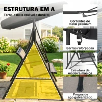 Outsunny Baloiço de Jardim Exterior de 3 Lugares com Toldo Reclinável Assento Respirável e Estrutura de Aço 175x118x159 cm Preto(m-4)