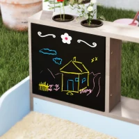 AIYAPLAY Sandkasten mit Vordach, Einkaufsladen-Design, Sitzbank, Zeichentafel, Tannenholz, 104H x 108L x 90B cm, Blau(m-9)