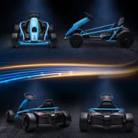 HOMCOM Elektro-Gokart für Kinder, Drift-Funktion, Hupe, Musik, Sicherheitsgurt, Soft-Start, Blau/Schwarz(m-7)