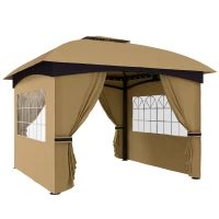 Outsunny Gazebo da Giardino 3.4x3.4m con Pareti, Protezione UV e Tetto a 2 Livelli, Beige(m-12)