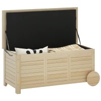 Outsunny 185 L Außenlagerbox, Lagerkiste mit Rädern, wetterbeständig, Tannenholz, 110 x 50 x 50 cm, Hellbraun(m-11)