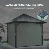 Outsunny 3 x 3 m harddak-paviljoen, tuinpaviljoen met metalen dak, waterbestendige tuintent met net en zijwanden, donkergrijs(m-5)