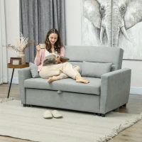 HOMCOM 2-zits sofa met bedfunctie, verstelbare rugleuning, gestoffeerde bank, fluweel-look, voor woonkamer, slaapkamer, lichtgrijs(m-2)
