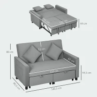HOMCOM 4-in-1 bank, verstelbare sofa, slaapbank, met kussens, stoffen bekleding, voor woonkamer, slaapkamer, grijs(m-3)