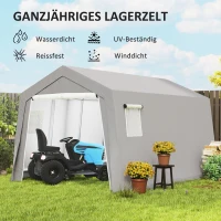 Outsunny Opbergtent met zadeldak, waterdicht opbergtent met deuren en ramen, anti-stof fietsafdak, folietent en fietsgarage voor terras en tuin, 300 x 447 x 255 cm, lichtgrijs(m-4)