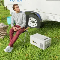 Outsunny Geleira Portátil Elétrica 16,8L Refrigerador para Carro 12/24/220V -20℃ a +20℃ com Ecrã e Luz LED 59x32x28 cm Branco(m-10)