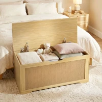 HOMCOM Cufăr de depozitare 108L Bancă de depozitare cu panou din ratan Capac Brațe de susținere pentru hol 80x40x45cm Stejar(m-5)