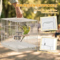 PawHut Tragbarer faltbarer Vogelkäfig für Reisen, mit Sitzstange aus Holz und Edelstahlschalen, geeignet für kleine Vögel(m-4)