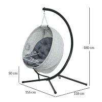 Outsunny Eivormige hangmand, hangstoel met schommelfunctie en opvouwbare mand, tuinstoel, bekerhouder, grijs(m-3)