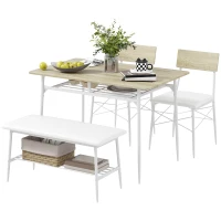 HOMCOM Eetset Eettafel met Bank en 2 Stoelen – Ruimtebesparende Keukentafelset met Opbergruimte voor 4 Personen – Eetkamermeubel voor Keuken, Eetkamer, Eiken(m-10)