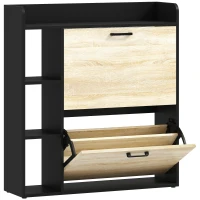 HOMCOM Sapateira Estreita com 3 Prateleiras Laterais e Prateleiras Ajustáveis para 15 Pares de Sapatos 83x24x90,5 cm Madeira e Preto(m-1)
