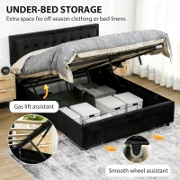 HOMCOM King Ottoman Bed Frame, Upholstered Bed Frame with Storage Drawer and Adjustable Headboard, 5ft, Black(m-4)