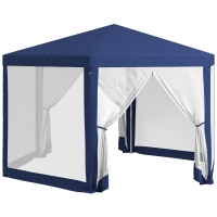 Outsunny Tuinpaviljoen, 6-hoekig, netgordijnen, metalen frame, 3,94x3,412x2,5m, Blauw