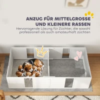 PawHut Werpkist voor puppy's, hondenren, puppyren met antislip vloerglijders en deur, houten honden werpkist, puppyren voor middelgrote honden, 196 x 96 x 48 cm, wit(m-6)