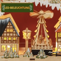 HOMCOM Adventskalender, Weihnachtsdorf, 18 LEDs, 24 Schubladen, wiederverwendbar, 45 x 9 x 42,5 cm(m-4)