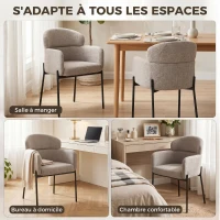 HOMCOM Fauteuil Salon, Fauteuil d'Appoint Rembourré en Chenille avec Dossier Courbé et Accoudoirs, Pieds en Métal, Marron Clair(m-6)