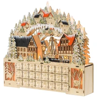 HOMCOM Adventskalender, Weihnachtsdorf, 18 LEDs, 24 Schubladen, wiederverwendbar, 45 x 9 x 42,5 cm(m-1)