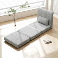 HOMCOM Fotoliu Pat Pliabil de Podea cu 3 Secțiuni Economisitor de Spațiu, din Material Textil, 80x75x74 cm, Gri(m-10)