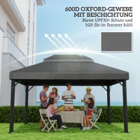 Outsunny Pavillon-Ersatzdach, 3 x 4 m, Ersatzplane mit Wasserablauf-Öffnungen, Polyester, Sonnenschutz, UPF30+, Dunkelgrau(m-6)