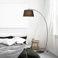 HOMCOM Lampe Lampadaire à Arc Salon Courbée - Lampe Arceau Moderne en Métal - Lampadaire sur Pied, Métal et Lin, Noir(m-2)