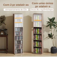 HOMCOM Estante para CDs e DVDs Suportes para CD Estreitos com 9 Compartimentos Prateleiras Ajustáveis 33x24x140 cm Madeira(m-8)